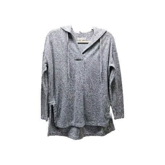 Lou & Grey Loft Womens White Gray Stripe Hooded Oversized Sweater High Low XS - Picture 1 of 7